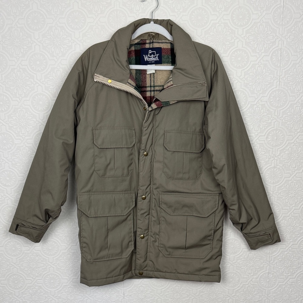 Woolrich Barn Chore Vintage Plaid Lined Field Jacket Khaki Coat Small Made‎ USA